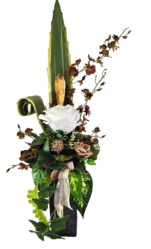Orchideengesteck Seide Rostbraun Kunstblumen Metallgefäß konisch 70cm Dekoration