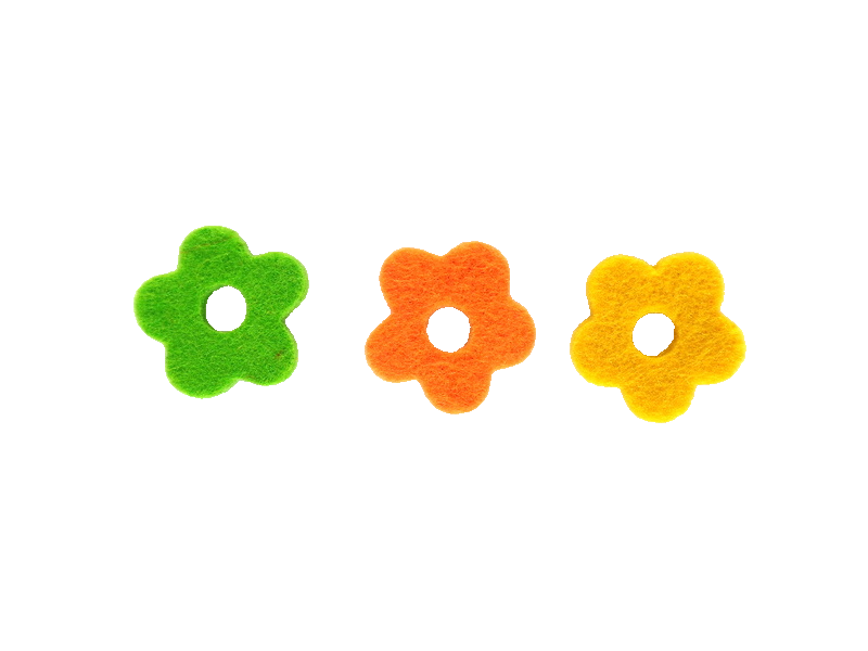 240 Filzblüten 10 Beutel a 24 Stück  je 3 Farben  8 Stück gelb orange, grün Deko