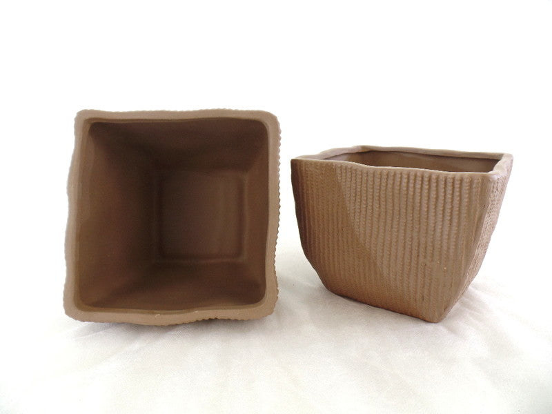 Töpfe 2 Übertöpfe 13 cm Hoch hellbraun quadratisch Pflanzen Dekoration