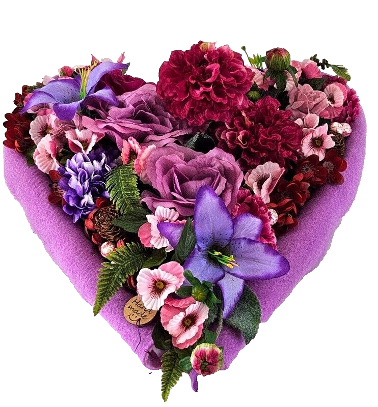 Grabgesteck Grabschmuck Herz Rosa Lila  Rosen Dahlie Kunstblumen Natur Friedhof