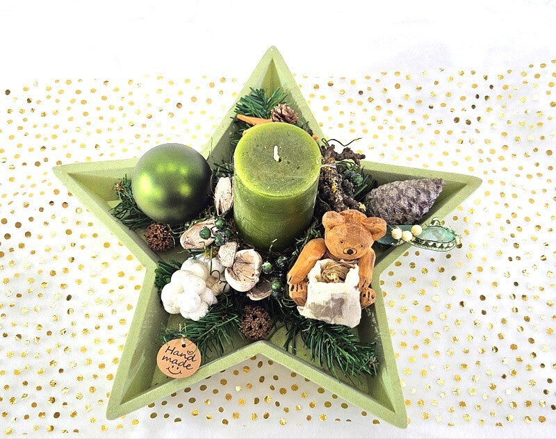 Casa-Poador Sternteller Kerze Grün FilzsternWeihnachten Adventsgesteck Tischdeko