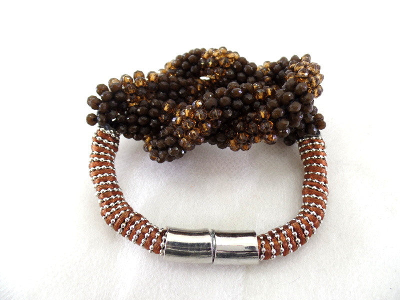Fashion Jewelry Armband braun Modeschmuck Magnetverschluss Perlen Knoten
