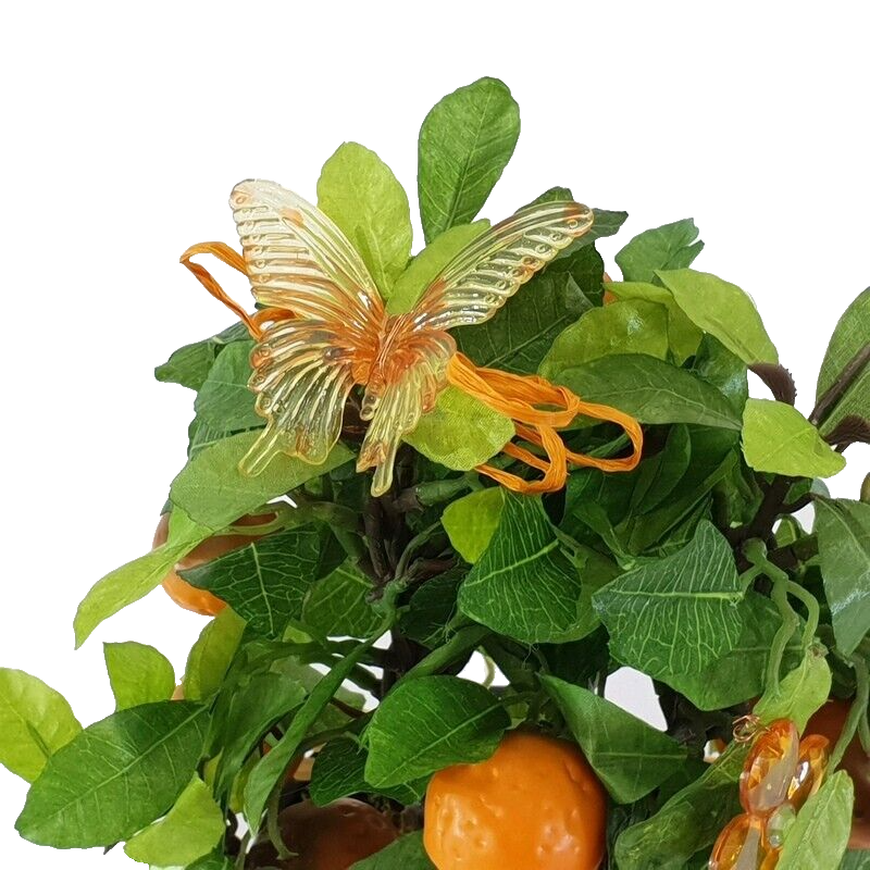 Topfpflanze Orangenbäumchen Kunstblumen Schmetterling Dekoration