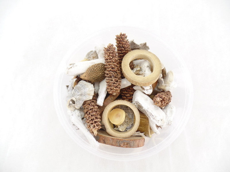 Natur Deko Sortiment Mix 250 g Zapfen Baum / Holzscheiben Äste Bambusringe Igel