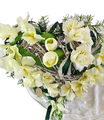 Casa-Poador Herz Rebengesteck Weiß Creme Kunstblumen Gladiolen Geschenk Friedhof