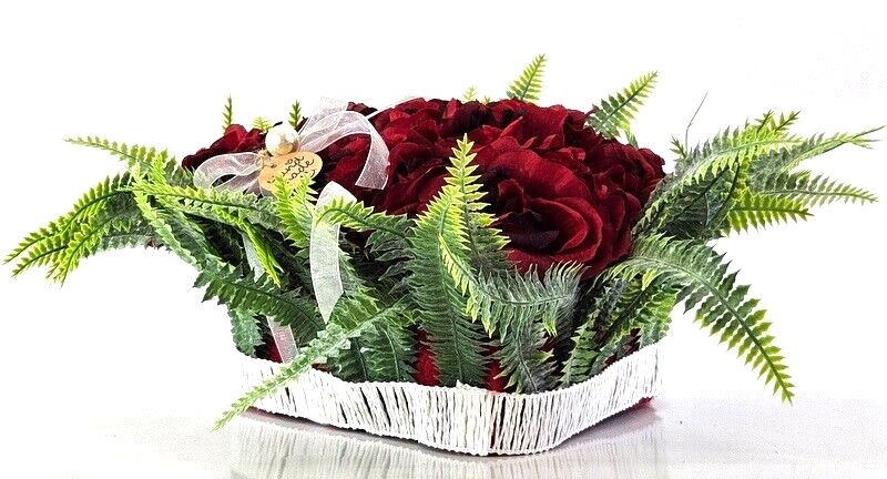 Casa-Poador Herzgesteck Grabschmuck Herz rote Rosen Kunstblumen Natur Friedhof
