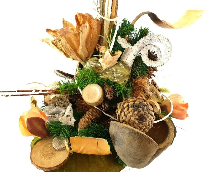 Grabschmuck Exoten Weiß Grün Sisalherz Natur Zapfen Budda Strauß künstlich Fried