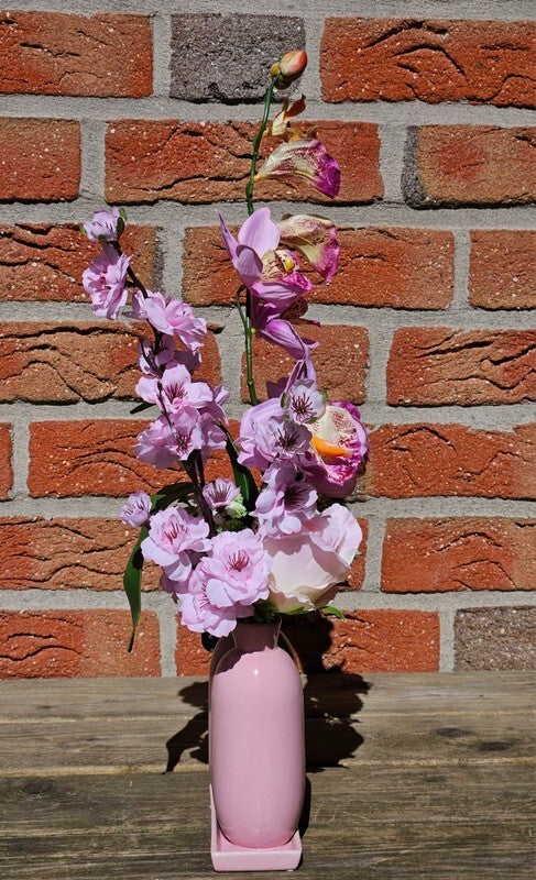 Casa-Poador Vase mit 2 Sträuße Rosa Kunstblumen Cymbidie Dekoration Geschenk