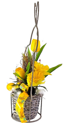 Casa-Poador Ostergesteck Gelb Kunstblumen Osterglocken Eier Hasengestell Deko