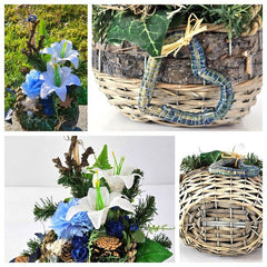 Casa-Poador Grabschmuck Grabgesteck Blau Weiß Lilien Zapfen Kunstblumen Tanne