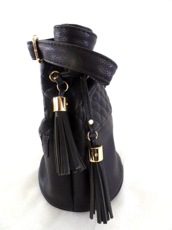 Damentasche Rucksack Optik Schwarz New Bags Tasche Handtasche Kordelzug