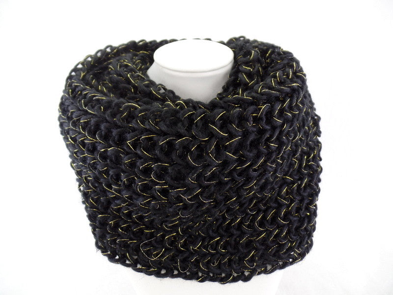 Schal Rundschal Schwarz Loop Wickelschal Schlauchschal gestrickt Polyester dick