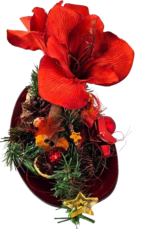 Casa-Poador Weihnachtsgesteck rot Orange Amaryllis Sterne künstliche Tanne Deko