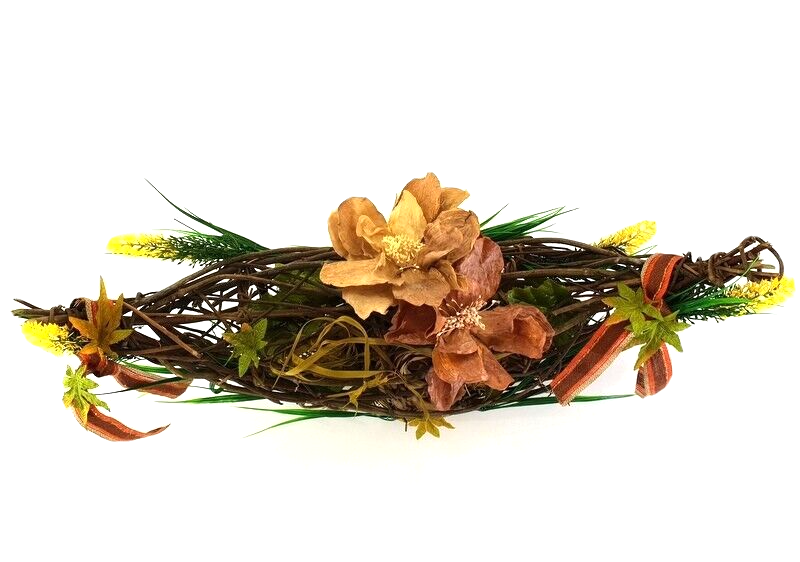 Gesteck Kunstblumen Weinrebengerüst Gelb Braun Wachsblumen Dekoration