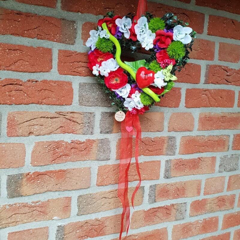 Herz Reisigunterlage Rot Weiß Lila Kunstblumen Aufhängung Geschenk Valentinstag