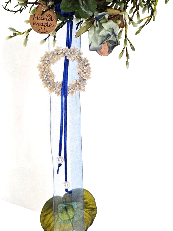 Kranz Türkranz Wand Kranz künstlich trocken wie echt Weiß Blau 25 cm Dekoration