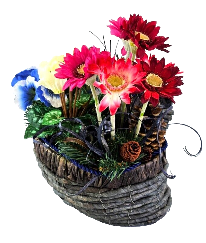 Grabschmuck Gesteck künstliche Blumen Tropfen Rosa Blau Exoten Zapfen Friedhof
