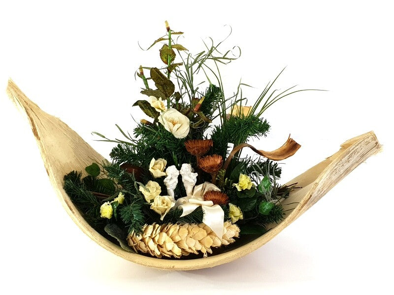 Grabgesteck XXL Cocosblatt Naturdeko Künstliche Blumen Engel Gedenken Friedhof