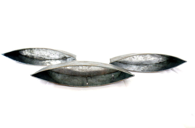 3 Metallgefäße Schiffchen Ellipsenform 30 x 8 x 6,5 blau grau Blumengefäß