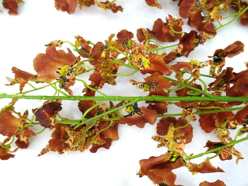 Künstliche Seidenblumen 1 Karton mit 12 Rostbraunen Orchideen 100 cm Dekoration