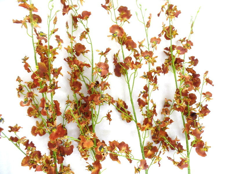 Künstliche Seidenblumen Orchideen Braun Rost 4 Zweige 100 cm Dekoration Top
