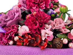 Grabgesteck Grabschmuck Herz Rosa Lila  Rosen Dahlie Kunstblumen Natur Friedhof
