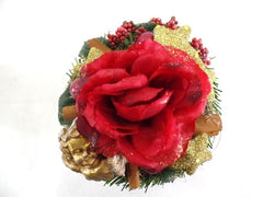 Weihnachtsgestecke Tischschmuck Rote Rose Gold Sterne Natur künstliche Tanne