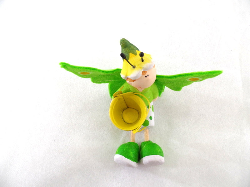 Schmetterling Elfen Figuren Set 4 Stck sitzend Keramik Ton Gelb Grün 8 cm