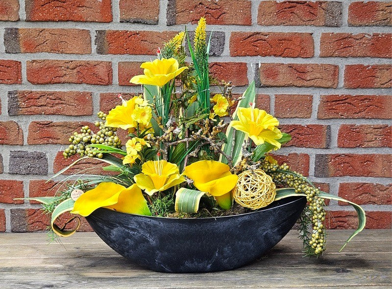 Casa-Poador Gesteck Kunstblumen Ellipsenform Blumengesteck Calla Melamingefäß