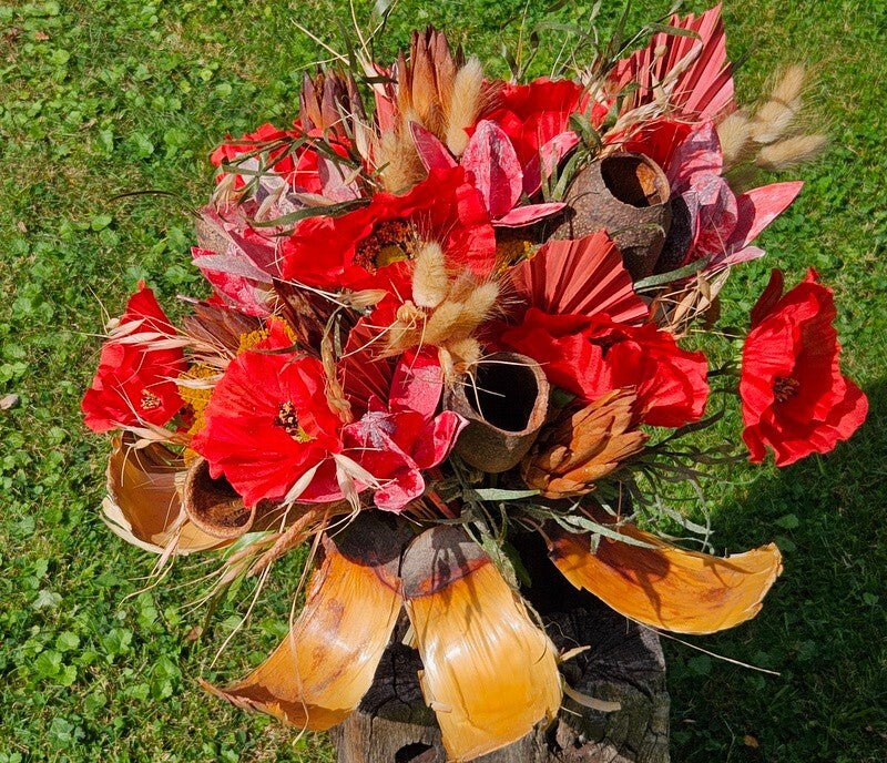 Trockenblumen Exoten Seidenmohn Mix Rot Gelb Naturmaterial gefärbt  Dekoration