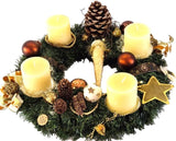 CASA - POADOR ADVENTSKRANZ Creme Braun künstliche Tanne 45 cm Rustic Kerzen Kugeln