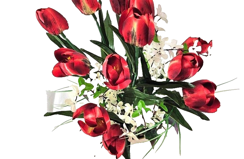 Casa-Poador Topfblume Tulpen Ginster Efeu künstlich Rot Weiß Kunstblume Deko
