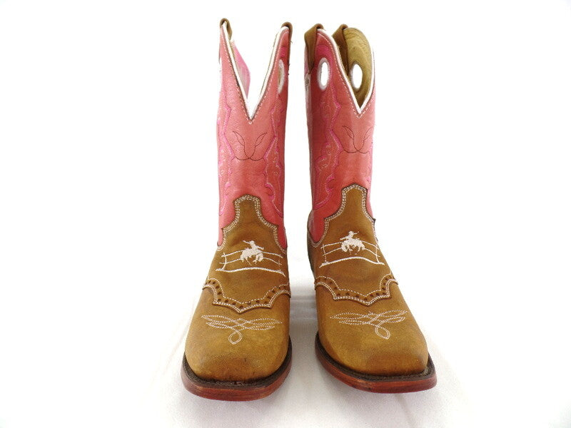 Westernstiefel Cowboyboot 39 beige rosa Cowboymotiv Application Rudel Leder