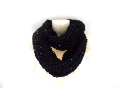 Schal Rund Wickelschal Schwarz Loop goldfarbige Pailetten gestrickt Polyester