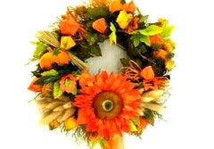 Kranz Tür / Wand Kranz 30 cm künstlich wie echt Sonnenblume Physalis Orange