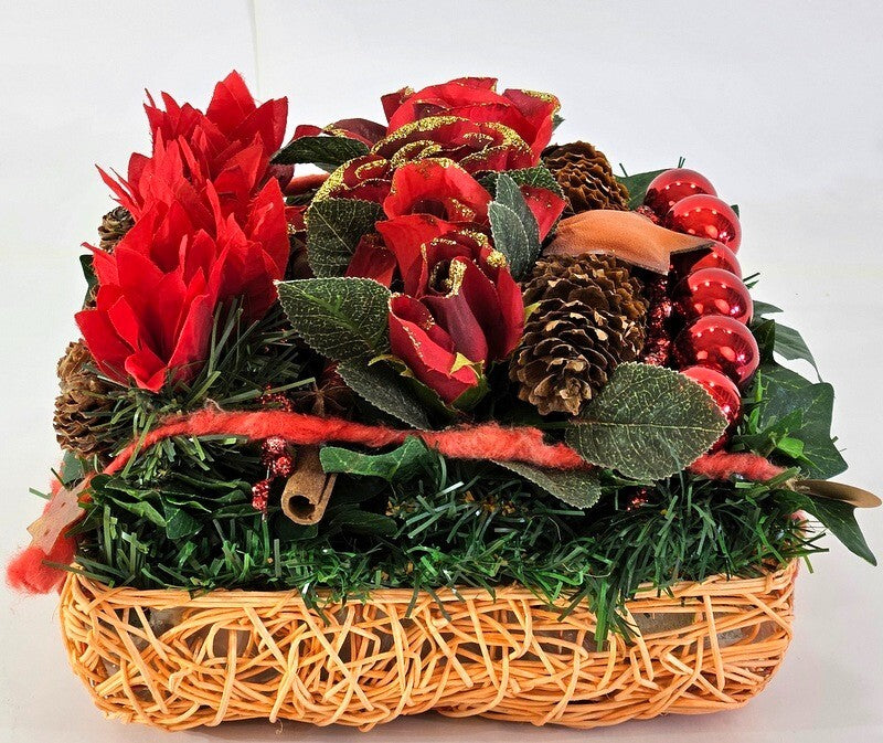 Casa-Poador Weihnachtsgesteck künstliche Accessoires Zapfen Tanne Kugeln Rosen