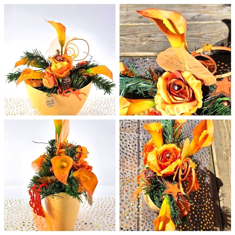 Casa-Poador Weihnachtsgesteck ellipse Orange Calla Rose künstlich Dekoration