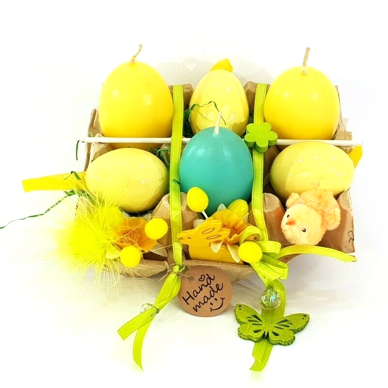 Oster Eier Kerzen 3 er Set Wabe Gelb Türkis Eierkerzen Ostern Deko Geschenk