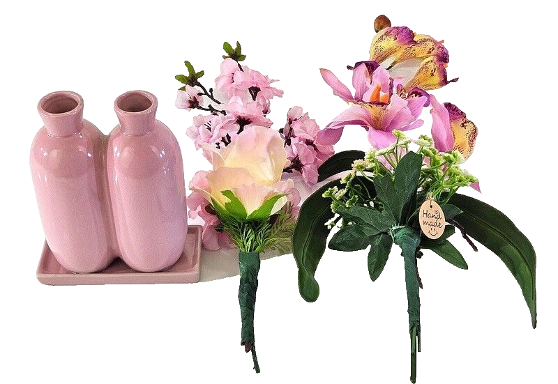 Casa-Poador Vase mit 2 Sträuße Rosa Kunstblumen Cymbidie Dekoration Geschenk