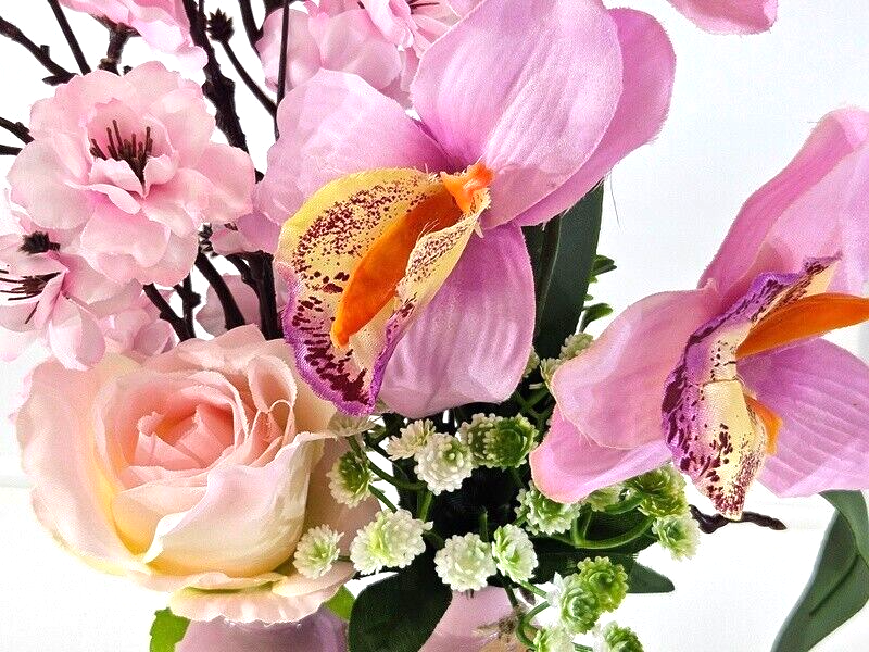 Casa-Poador Vase mit 2 Sträuße Rosa Kunstblumen Cymbidie Dekoration Geschenk
