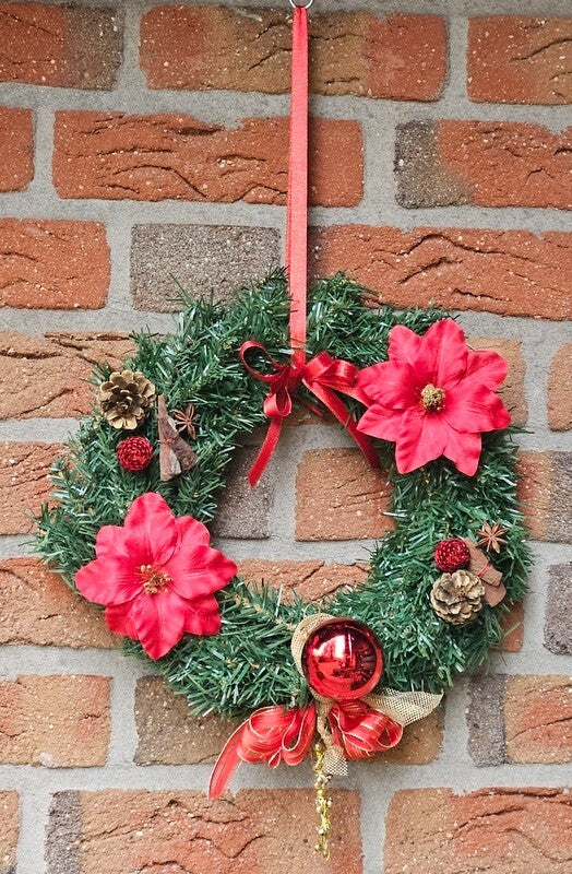 Kranz Türkranz Wandkranz Rot Gold künstliche Tanne 30 cm Weihnachtssterne Zapfen