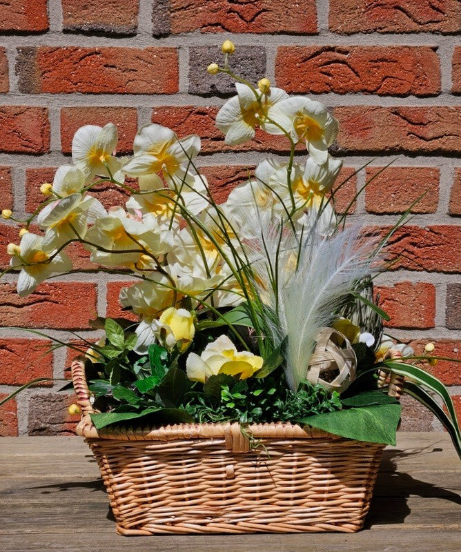 Casa-Poador Orchideen Gesteck Kunstblumen Phalaenopsis Gelb 50H Korb Dekoration