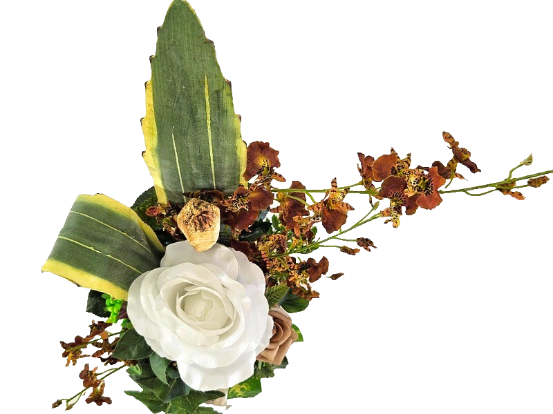 Orchideengesteck Seide Rostbraun Kunstblumen Metallgefäß konisch 70cm Dekoration