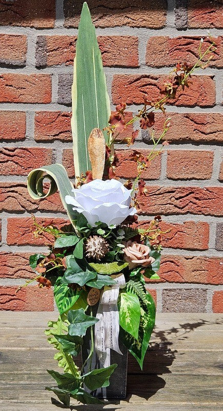 Orchideengesteck Seide Rostbraun Kunstblumen Metallgefäß konisch 70cm Dekoration
