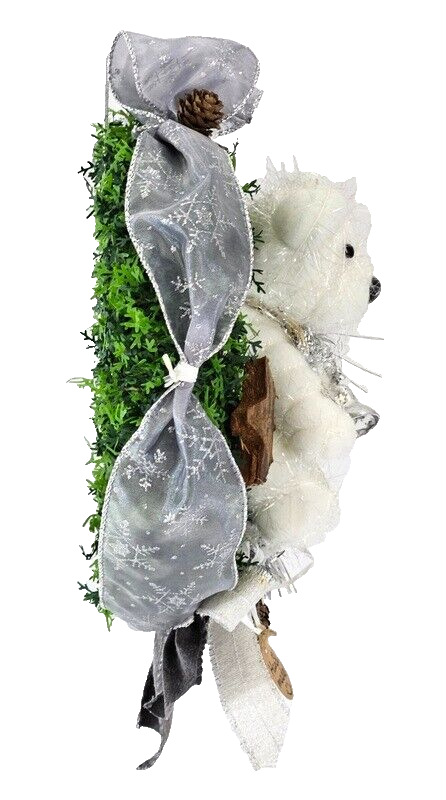 Kranz Türkranz Wandkranz Weiß Silber künstlich Thuja 21 cm Sterne Bär Zapfen