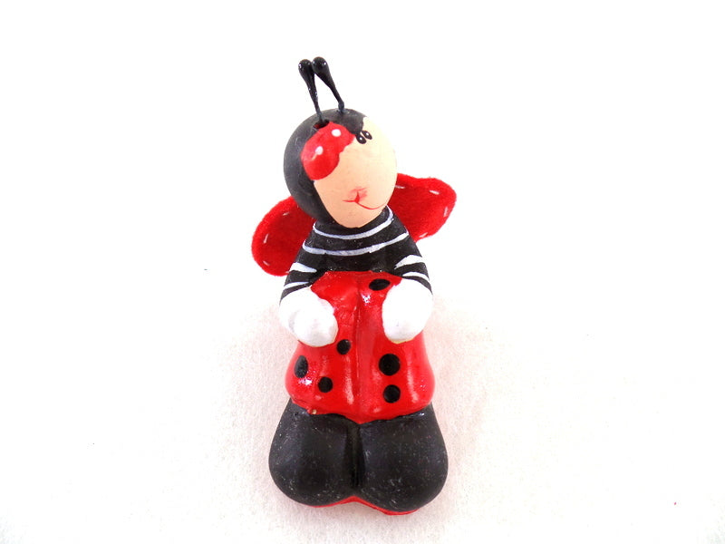 Marienkäfer Set 4 Stück 2 Jungen 2 Mädchen sitzend Keramik Ton Rot Schwarz 5 cm