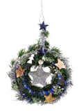 TÜRKRANZ BLAU SILBER Wandkranz Stern künstlich 25 cm Sterne Tannenbäume