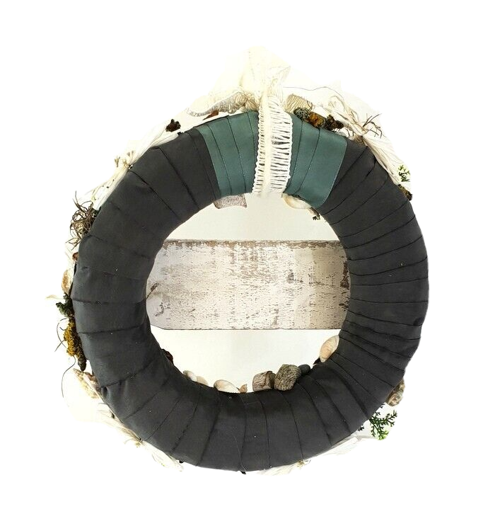 Türkranz Wand Kranz künstlich trocken Weiß Grau Natur Muscheln Holzschild