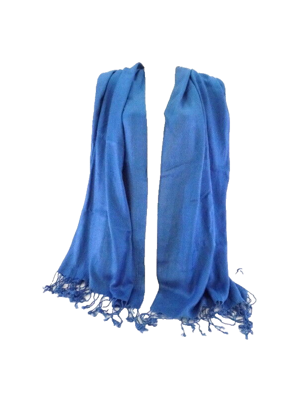 Schal Tuch Stola Fransen Blau 100 % Viscose XXL Schal 190 Lang 65 Breit