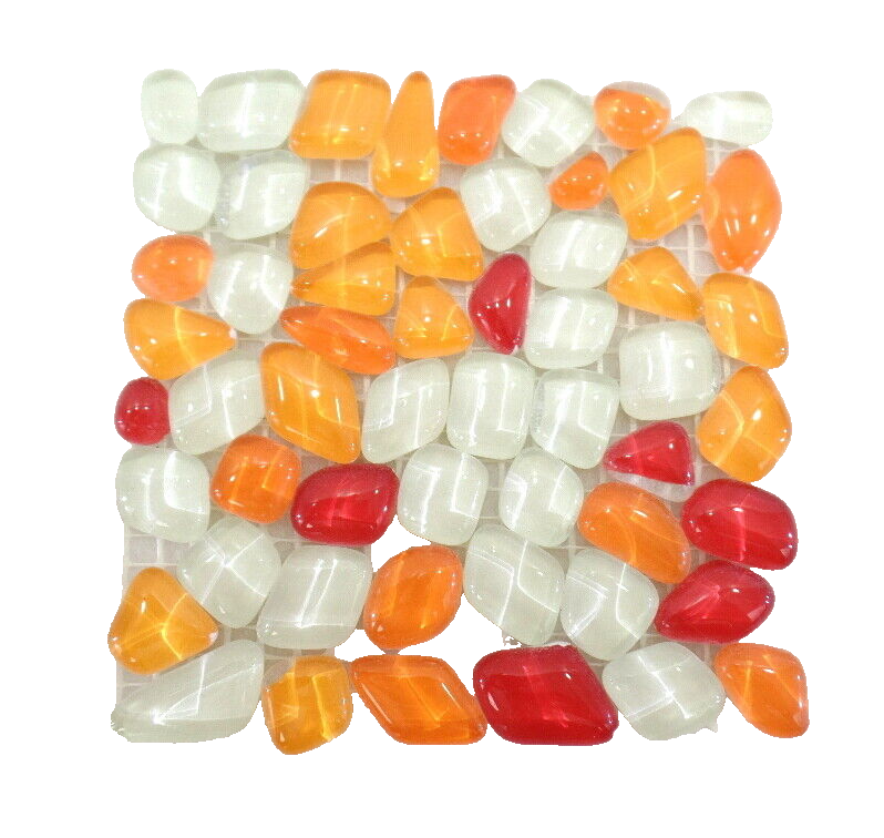 BORDÜRE Glasmosaik Roma Polygonal Soft Glas Orange Rot milchig 1 x Quadrat glatt